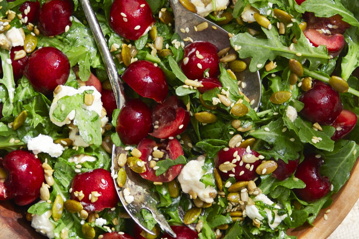 Cherry Arugula Salad with Peach Balsamic Vinegar