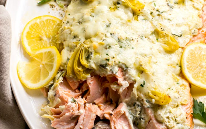 Baked Salmon with Arlotta Lemon Artichoke Spread